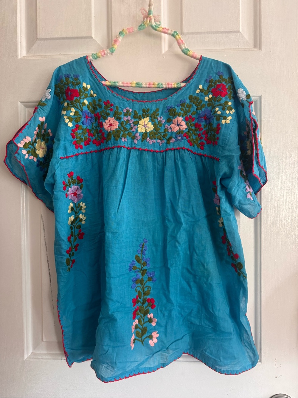 Embroidered Floral Blue Top